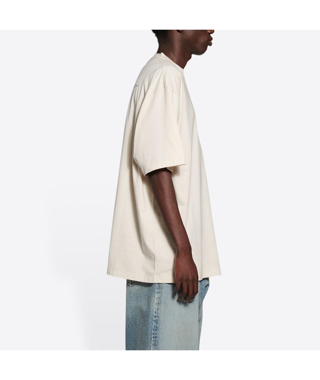 BALENCIAGA Бежевая хлопковая футболка, фото 5