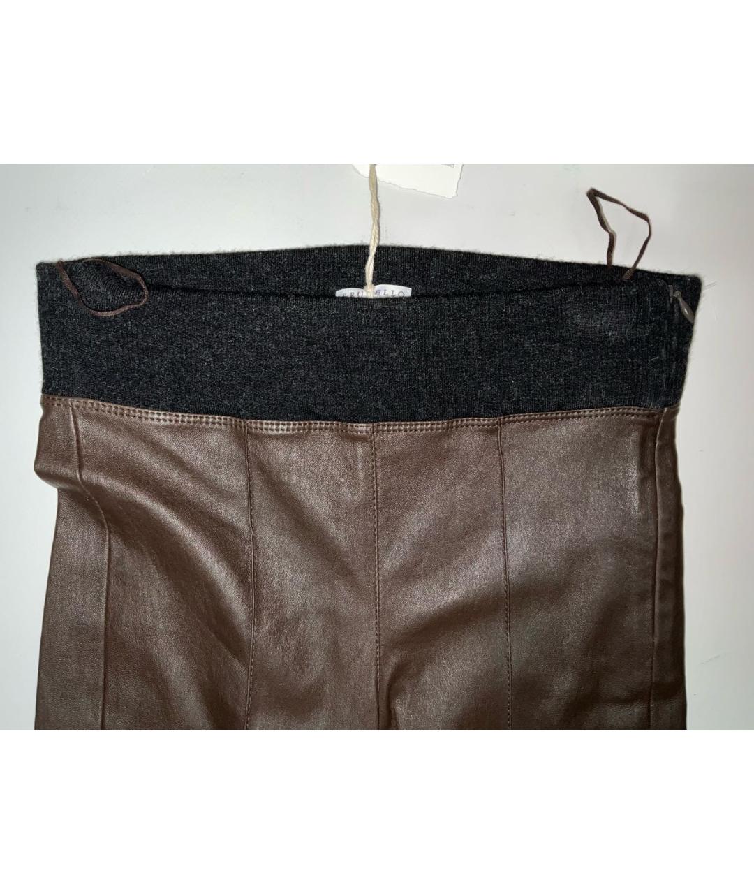 BRUNELLO CUCINELLI Коричневые кожаные леггинсы и велосипедки, фото 4