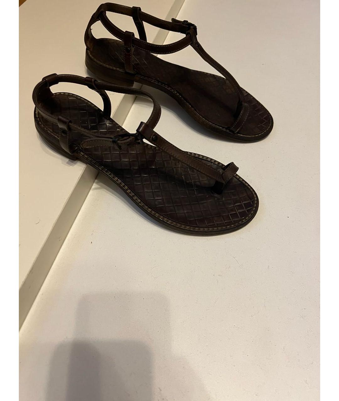 BOTTEGA VENETA Коричневые кожаные сандалии, фото 2