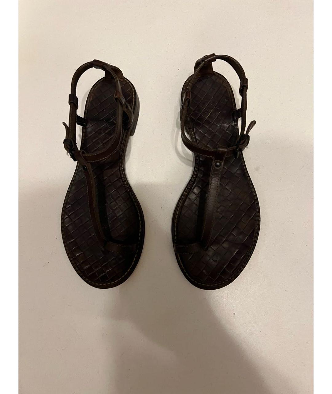 BOTTEGA VENETA Коричневые кожаные сандалии, фото 4
