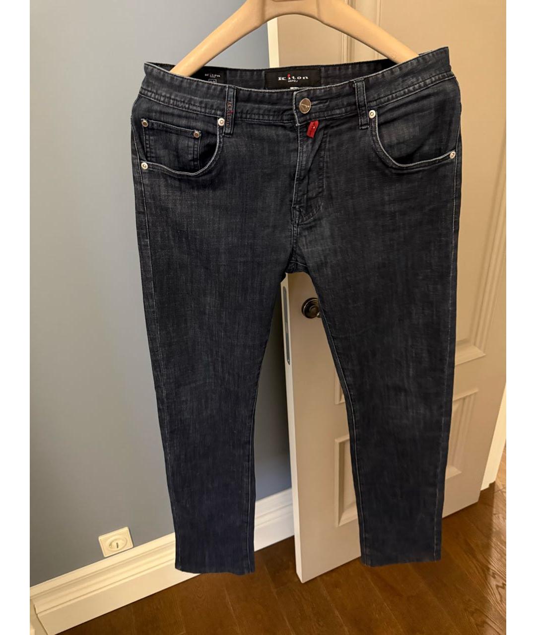 KITON Антрацитовые хлопковые прямые джинсы, фото 6