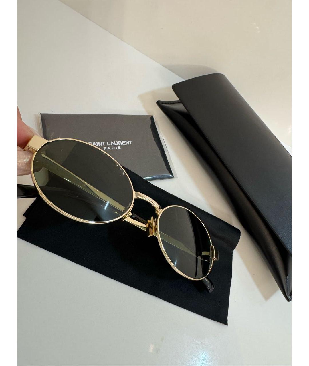 SAINT LAURENT Золотые металлические солнцезащитные очки, фото 3