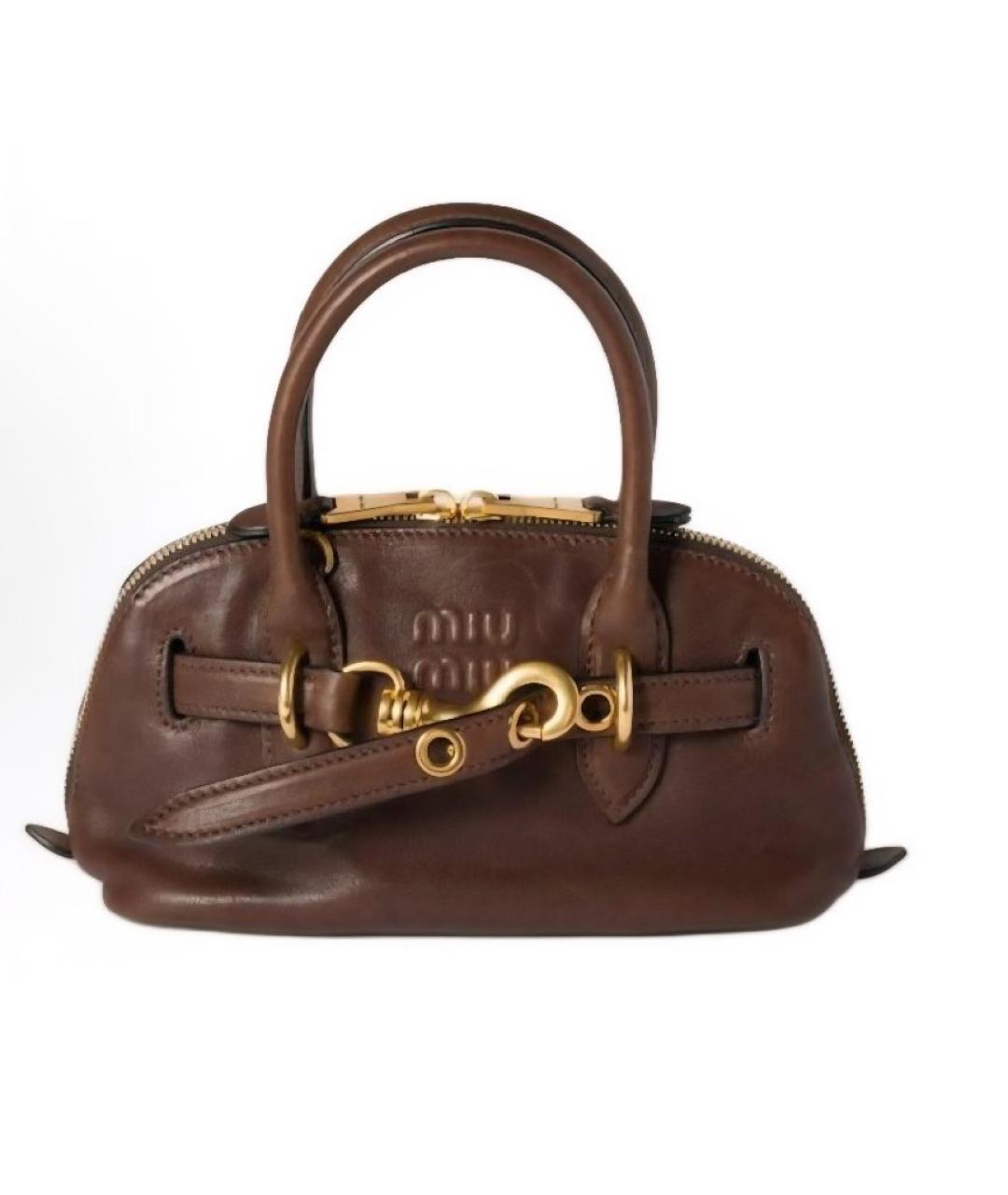 MIU MIU Коричневая кожаная сумка с короткими ручками, фото 7