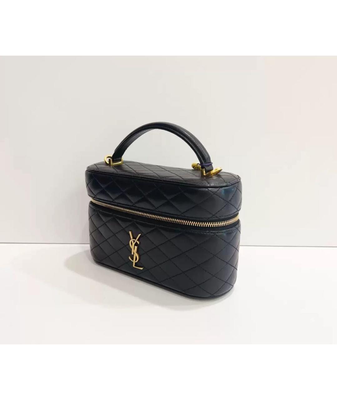 SAINT LAURENT Черная кожаная сумка с короткими ручками, фото 4