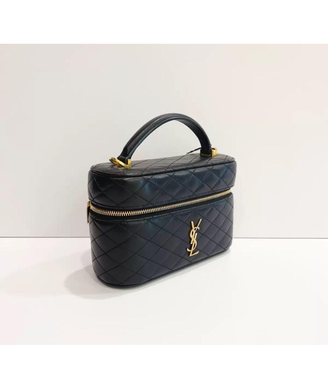 SAINT LAURENT Черная кожаная сумка с короткими ручками, фото 3