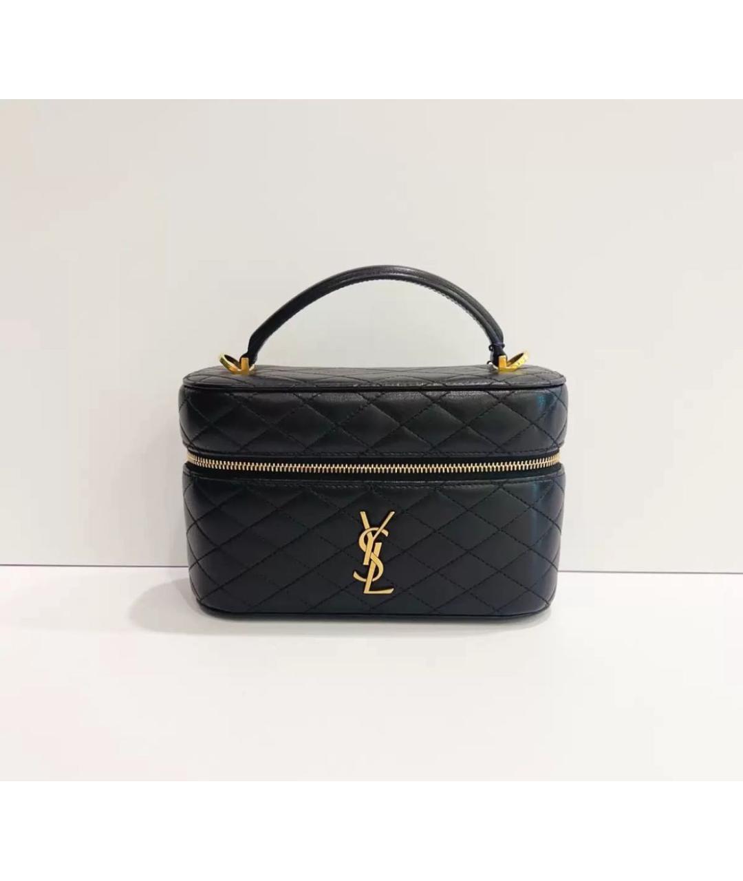 SAINT LAURENT Черная кожаная сумка с короткими ручками, фото 8