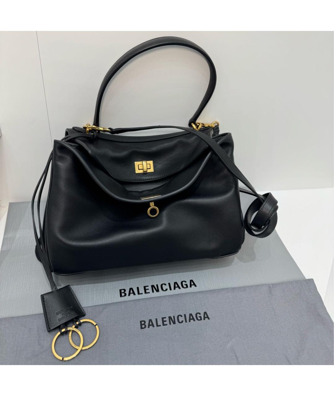 BALENCIAGA Черная кожаная сумка тоут, фото 2