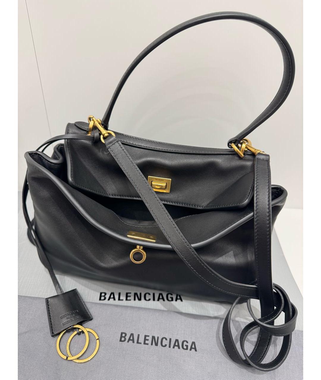 BALENCIAGA Черная кожаная сумка тоут, фото 4