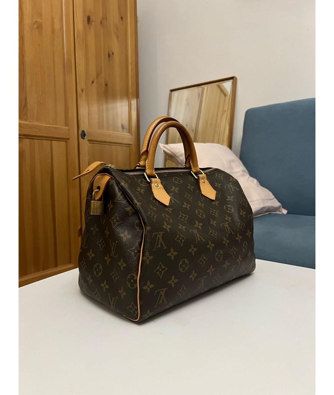 LOUIS VUITTON Коричневая кожаная сумка с короткими ручками, фото 3