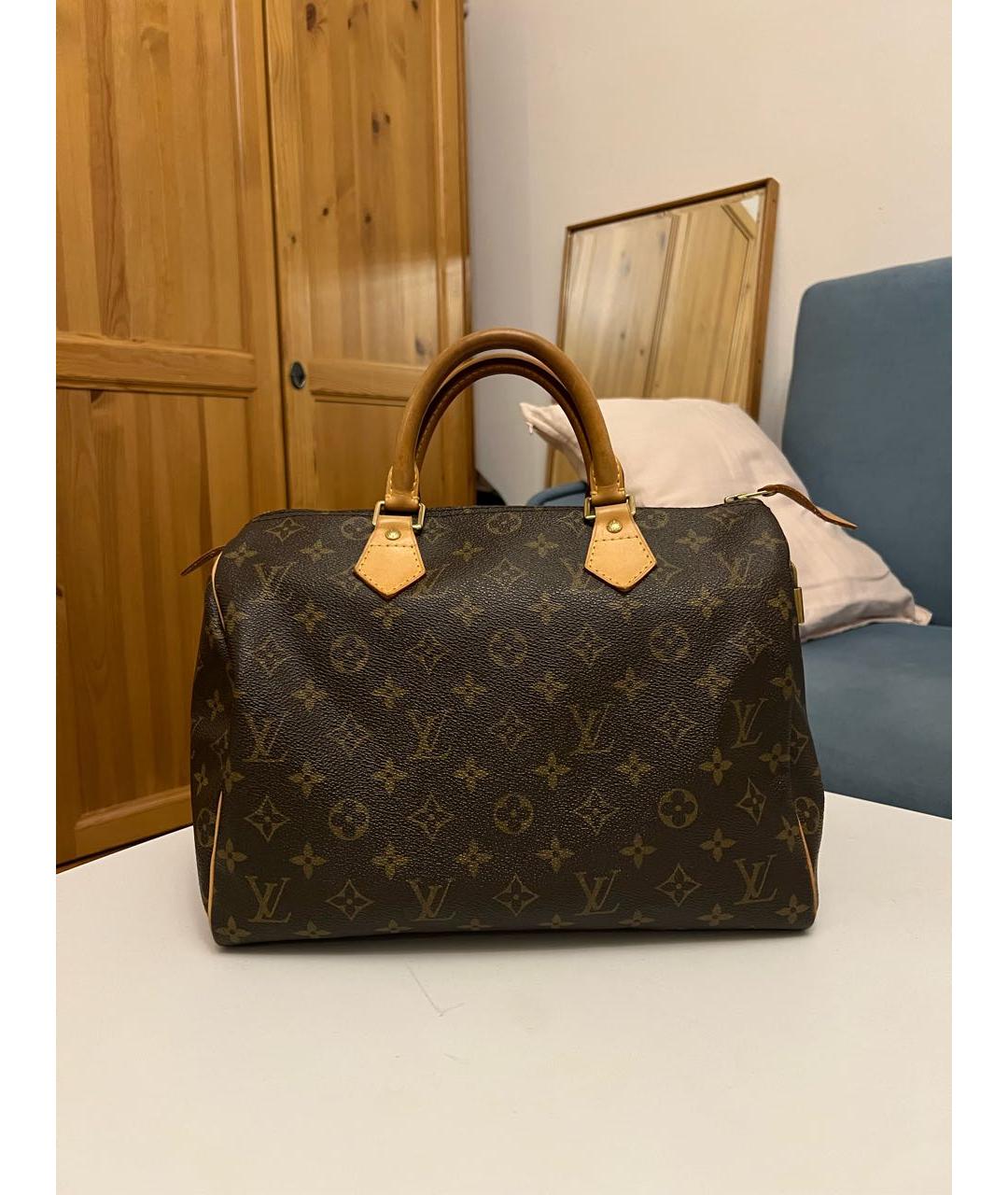 LOUIS VUITTON Коричневая кожаная сумка с короткими ручками, фото 9