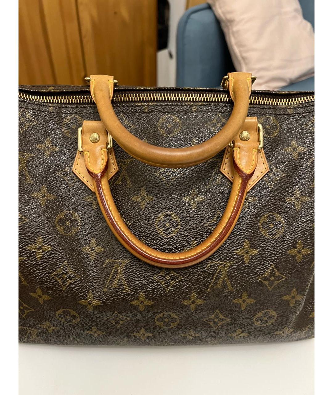 LOUIS VUITTON Коричневая кожаная сумка с короткими ручками, фото 7