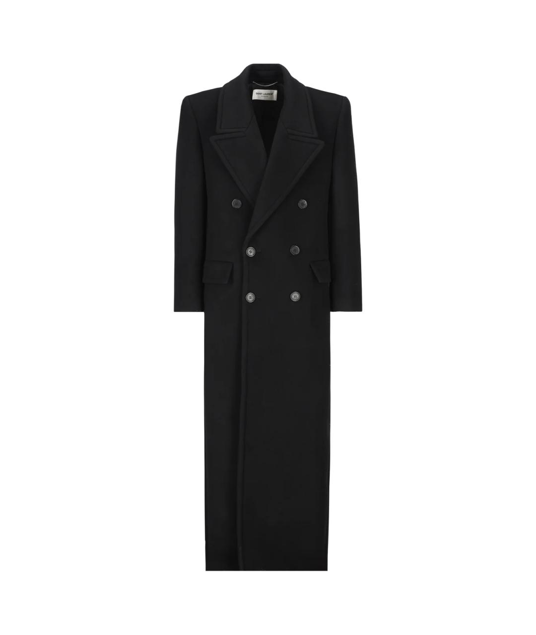 SAINT LAURENT Черное шерстяное пальто, фото 1