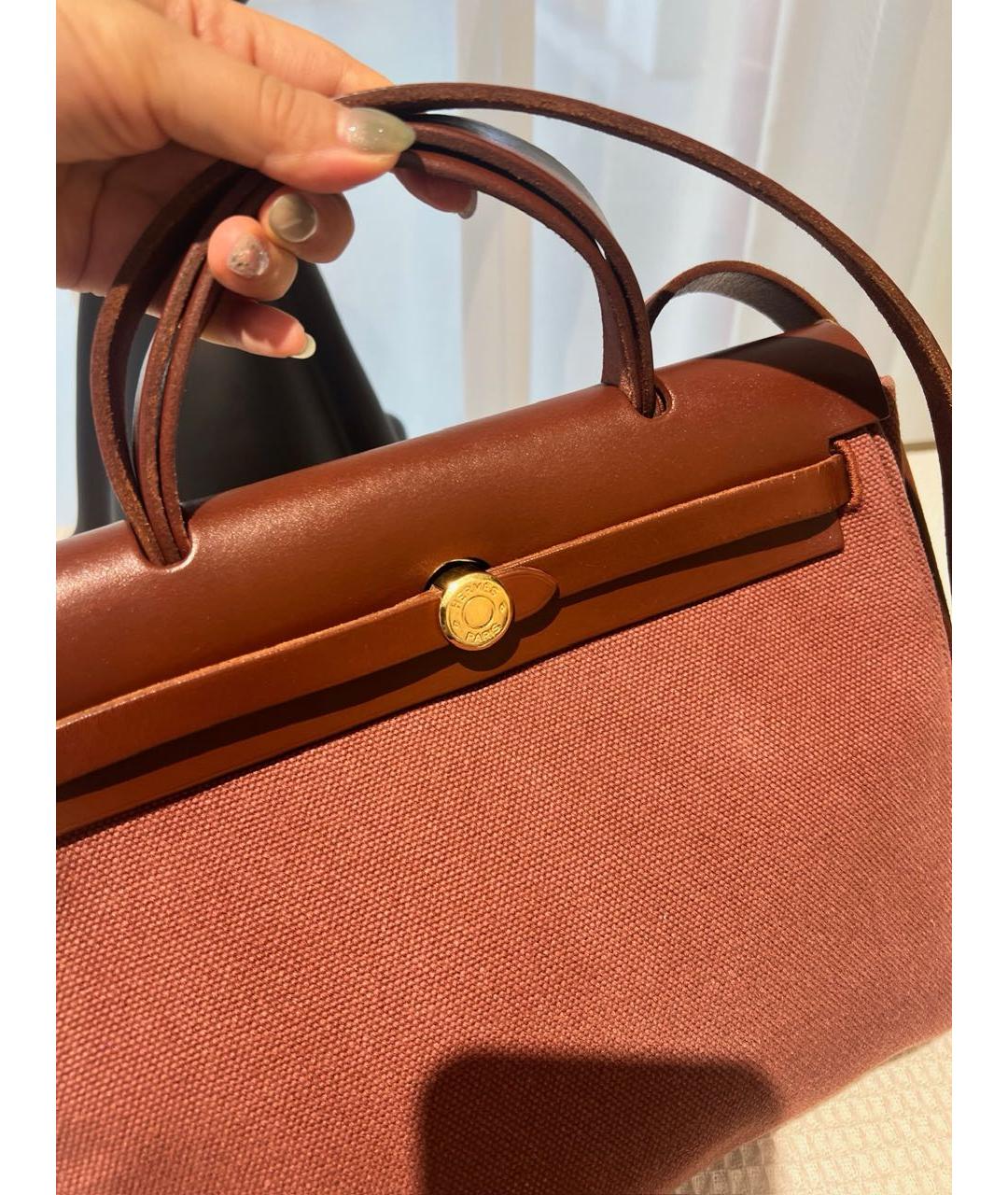 HERMES Бордовая жаккардовая сумка с короткими ручками, фото 7