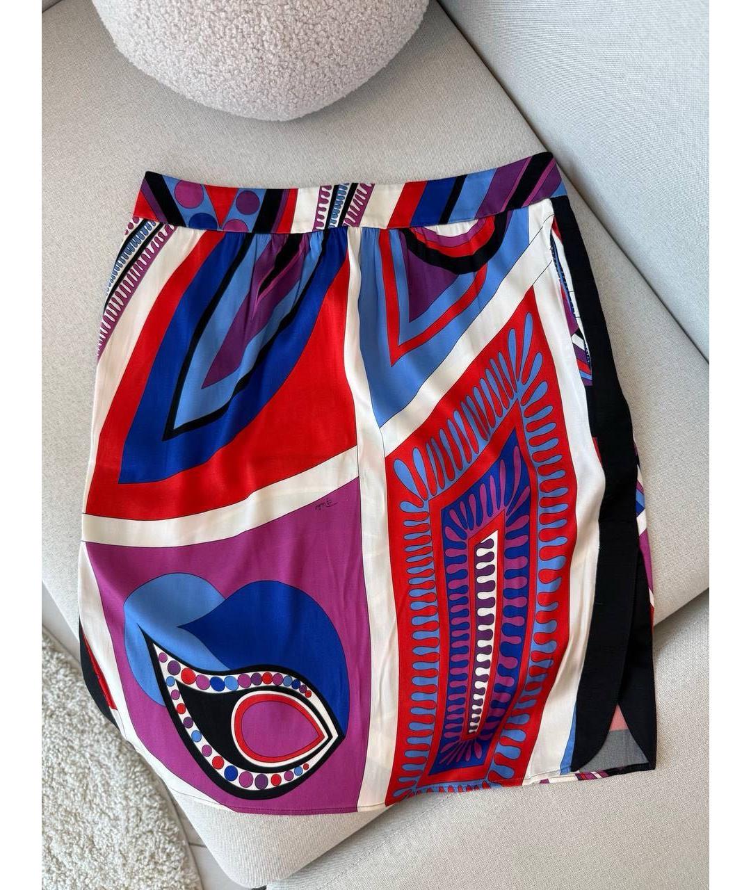 EMILIO PUCCI Мульти шелковая юбка мини, фото 7