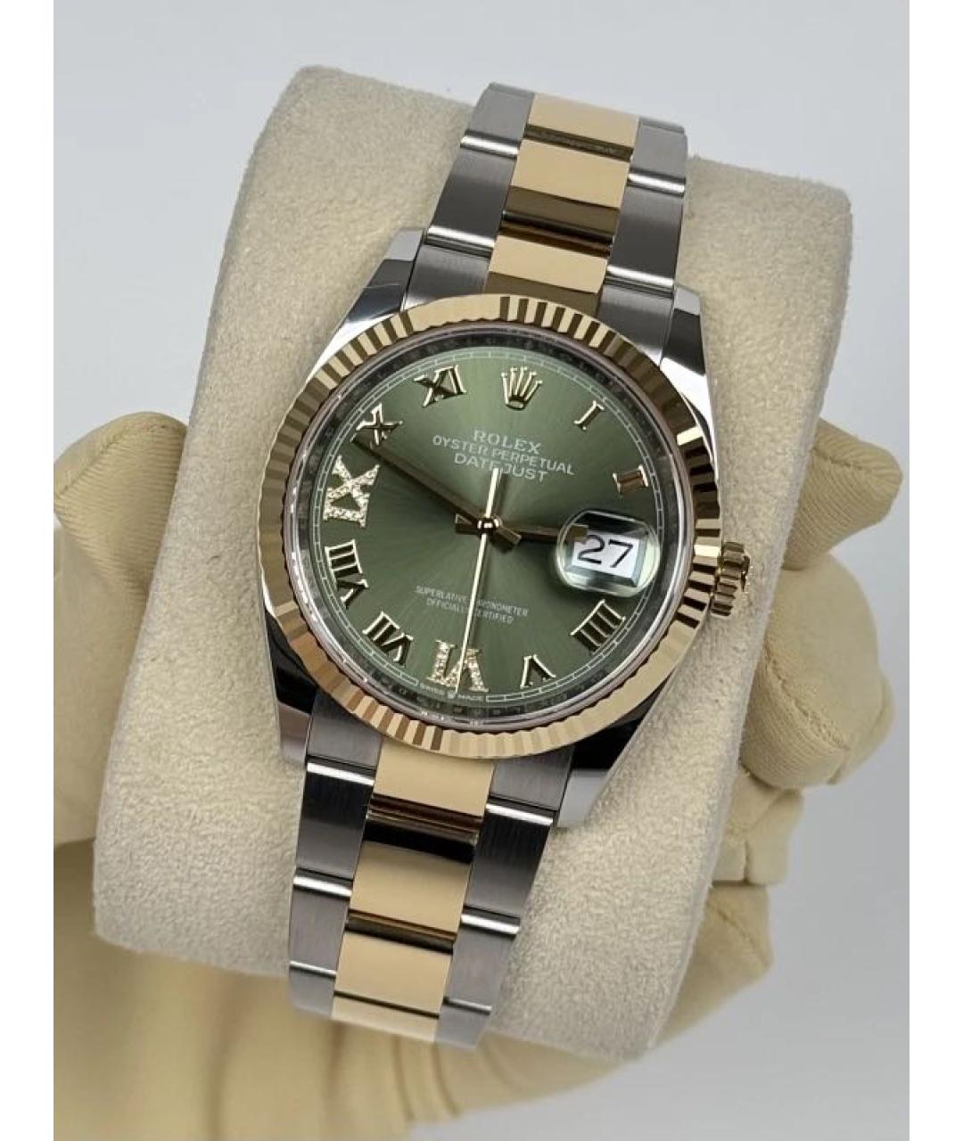 ROLEX Зеленые часы из желтого золота, фото 6