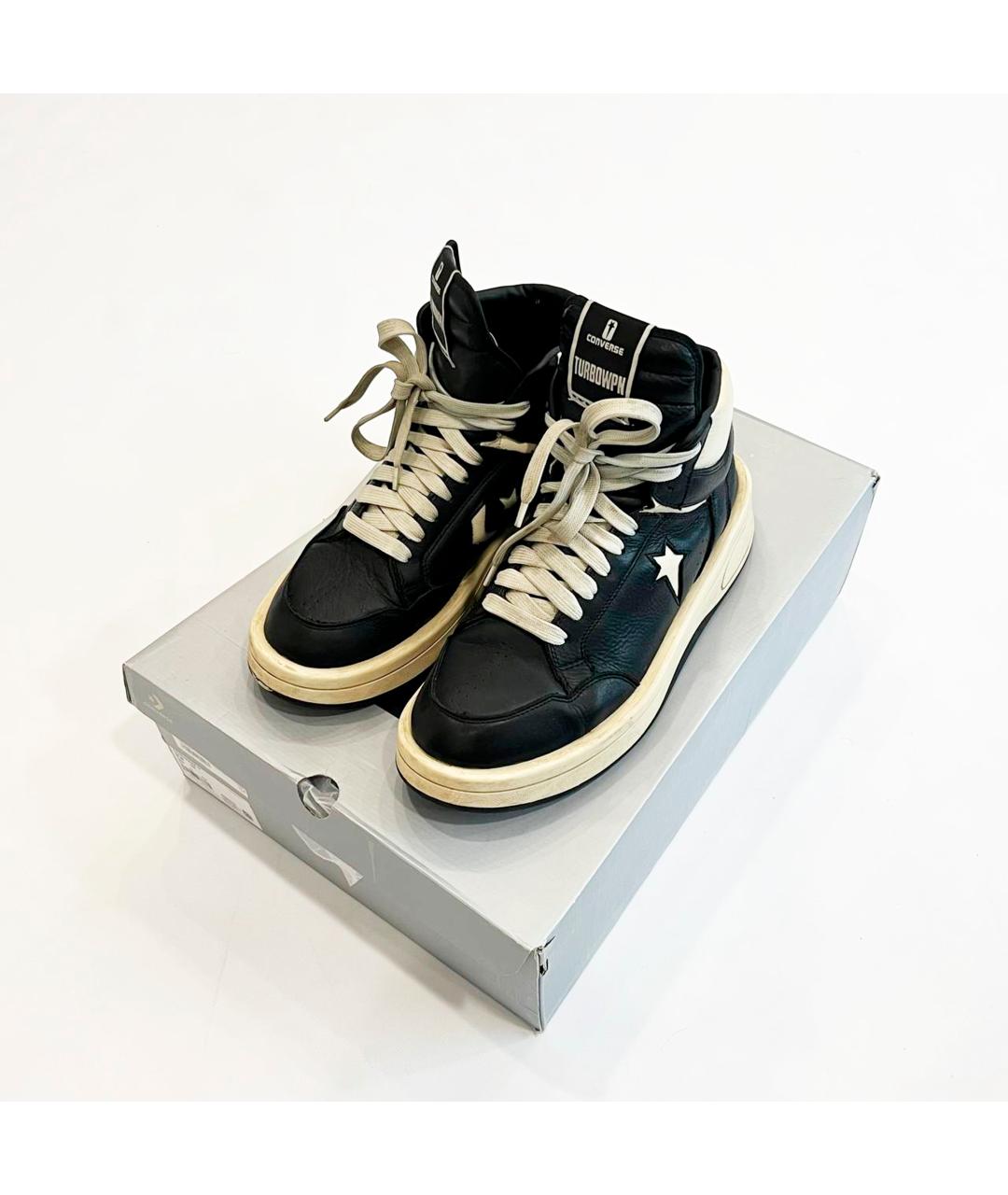 RICK OWENS DRKSHDW Черные кожаные высокие кроссовки / кеды, фото 2