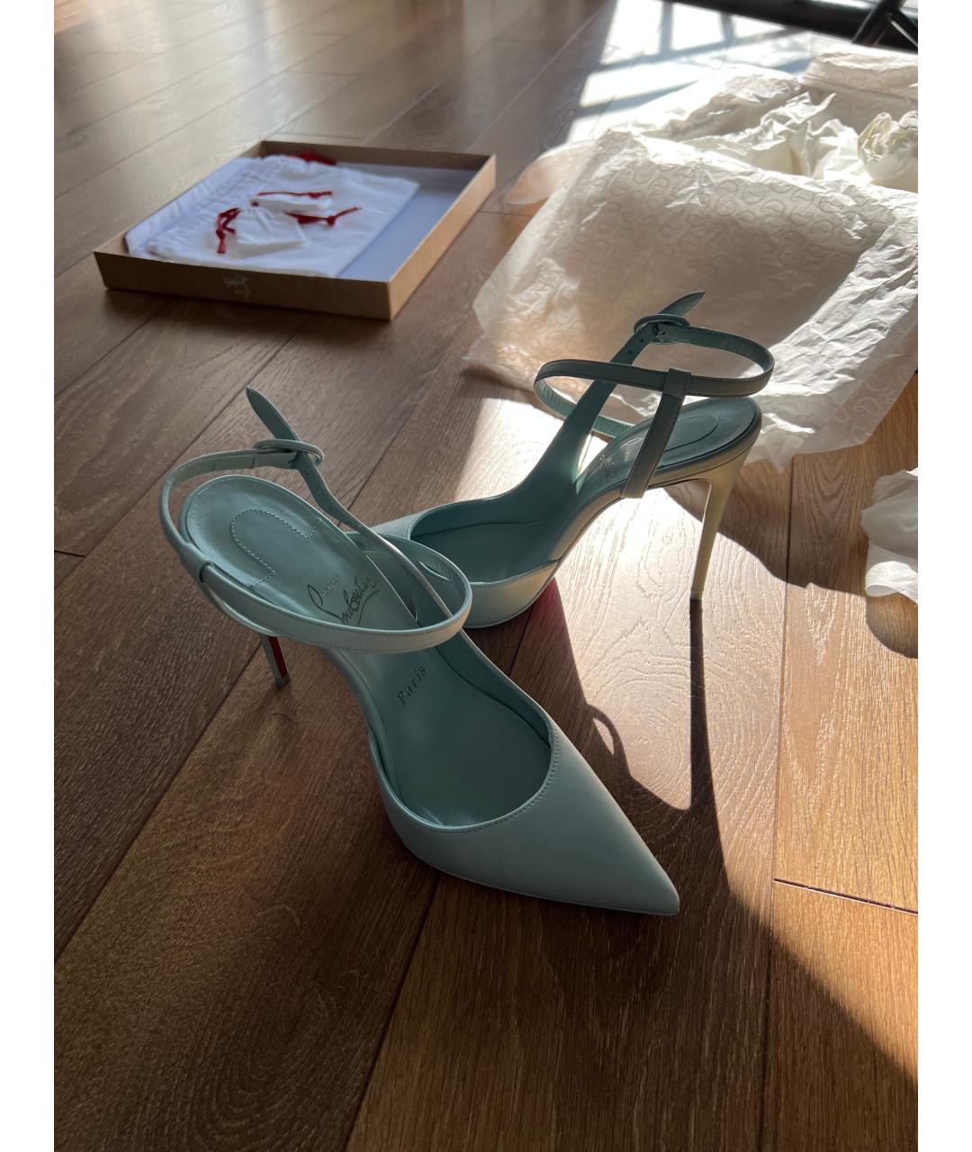 CHRISTIAN LOUBOUTIN Бирюзовые кожаные туфли, фото 9