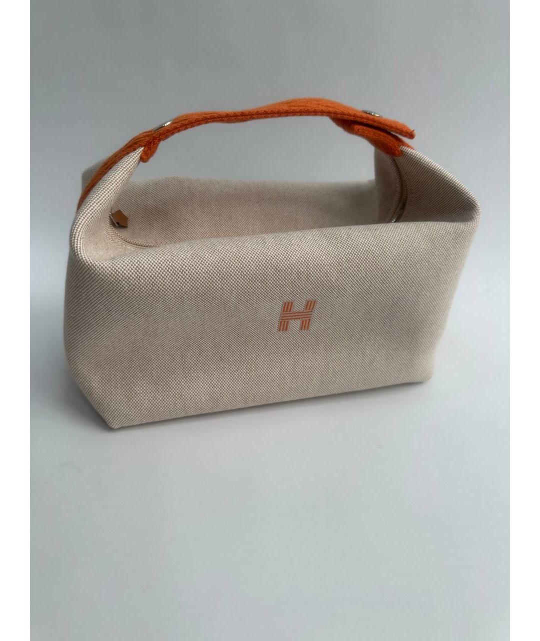 HERMES Бежевая тканевая косметичка, фото 8