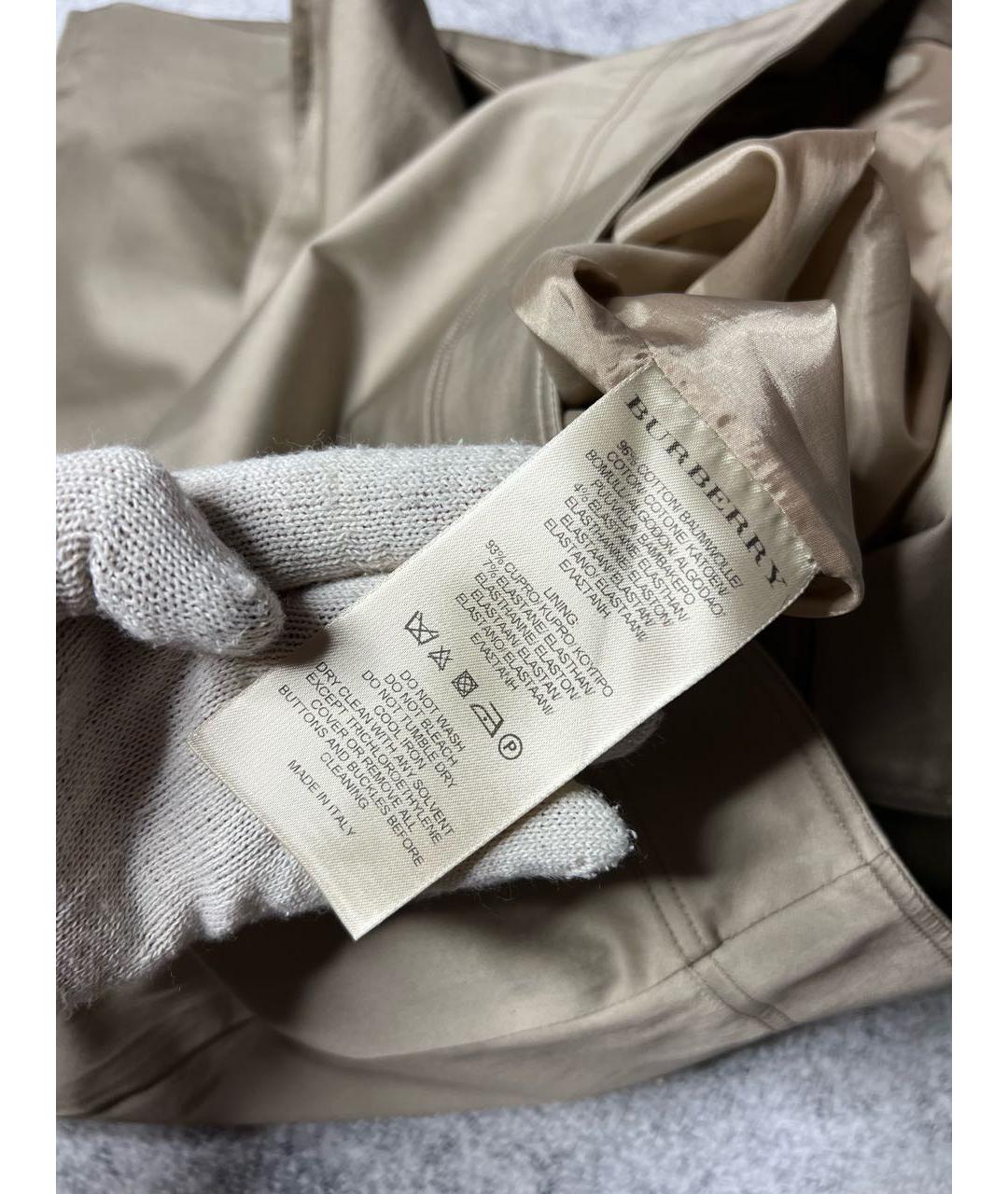 BURBERRY Бежевая хлопко-эластановая юбка миди, фото 7
