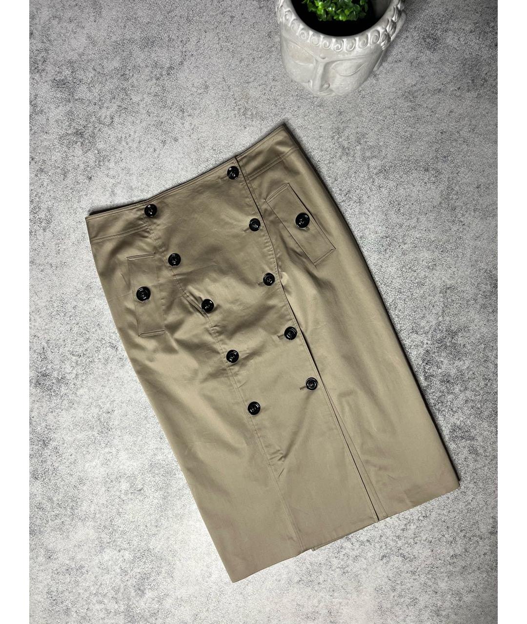 BURBERRY Бежевая хлопко-эластановая юбка миди, фото 9