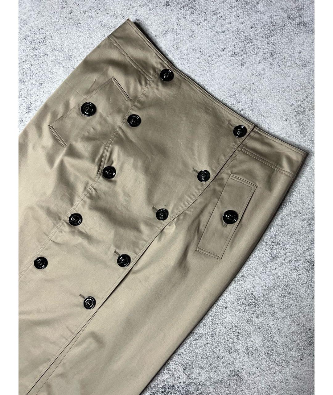 BURBERRY Бежевая хлопко-эластановая юбка миди, фото 2
