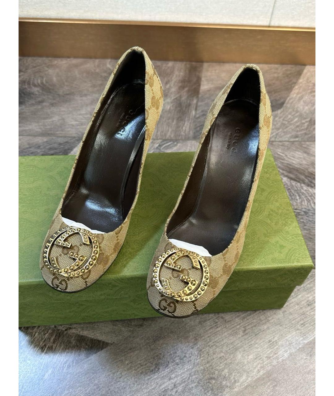 GUCCI Бежевые текстильные туфли, фото 3
