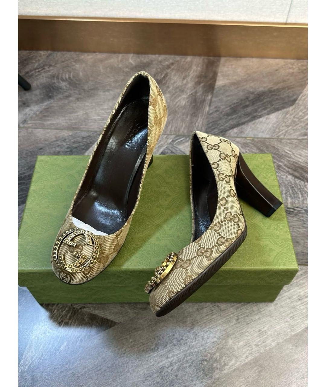 GUCCI Бежевые текстильные туфли, фото 4