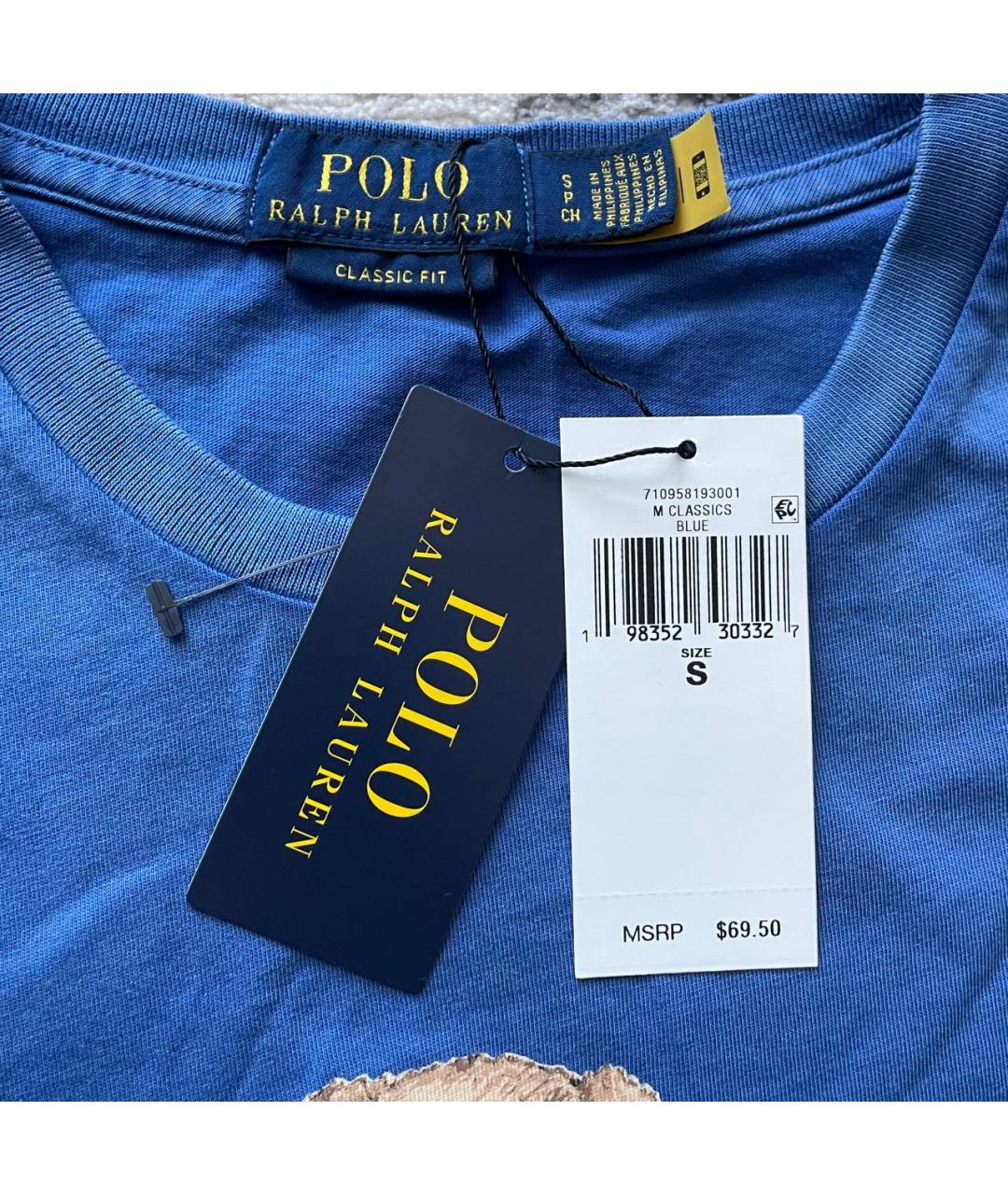 POLO RALPH LAUREN Синяя хлопковая футболка, фото 3