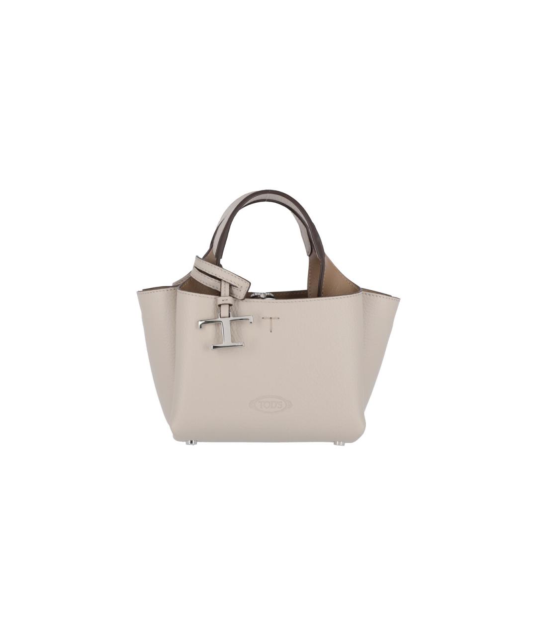 TOD'S Бежевая кожаная сумка с короткими ручками, фото 1