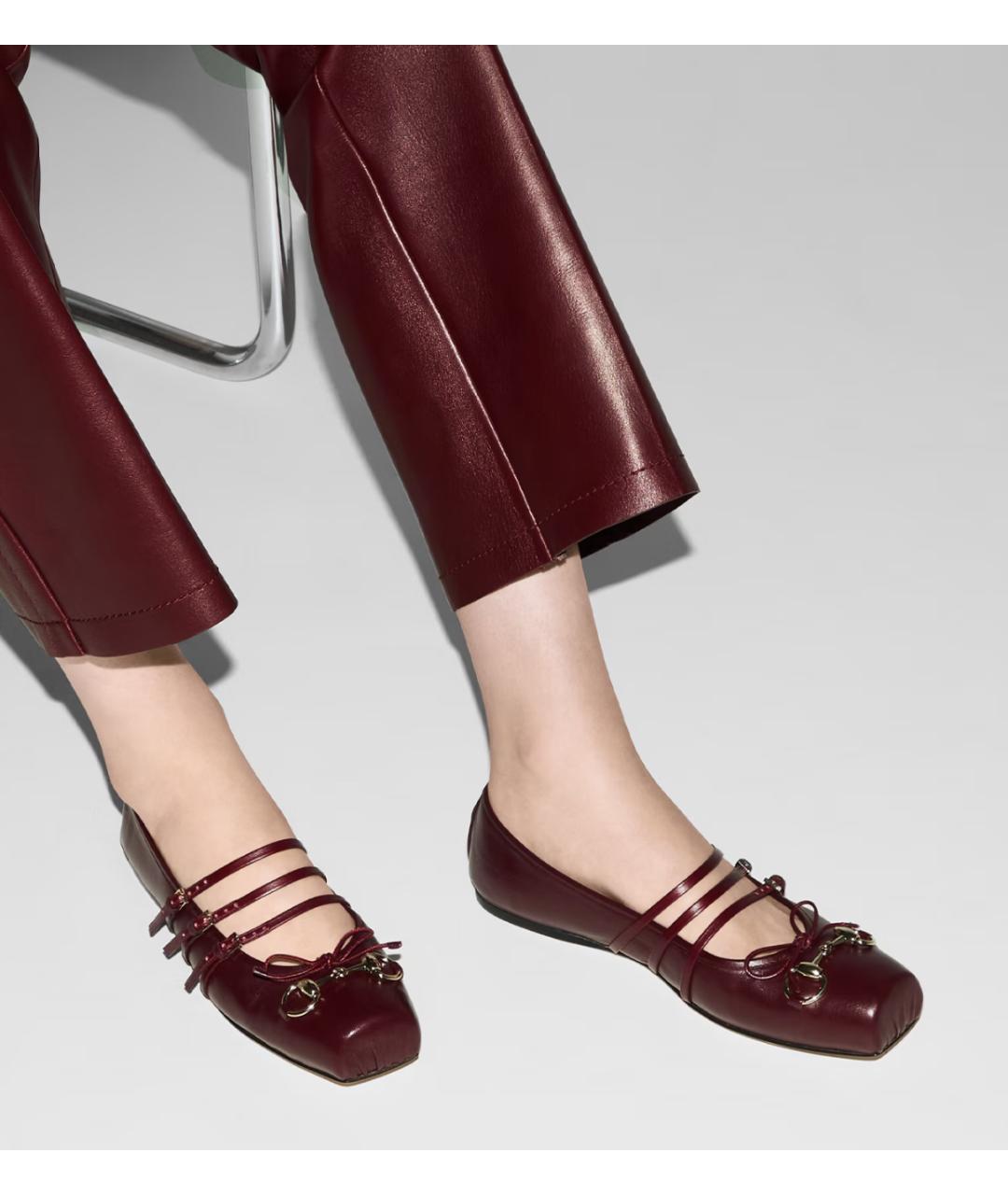 GUCCI Бордовые кожаные балетки, фото 4