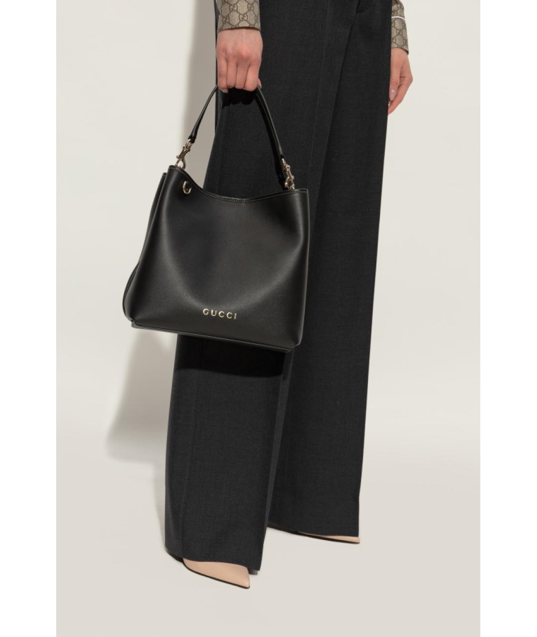GUCCI Черная кожаная сумка тоут, фото 3