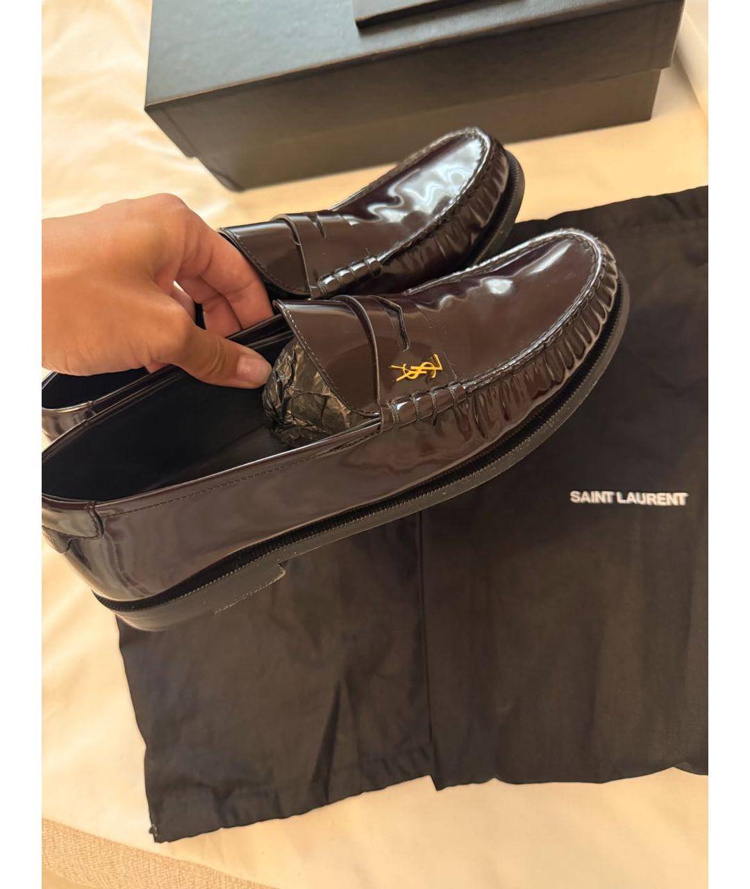 SAINT LAURENT Бордовые кожаные лоферы, фото 2