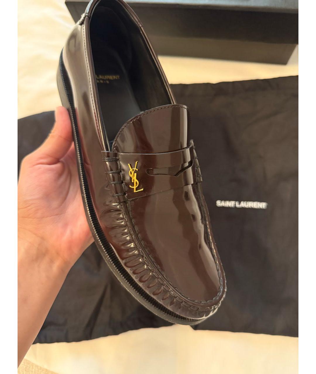 SAINT LAURENT Бордовые кожаные лоферы, фото 4