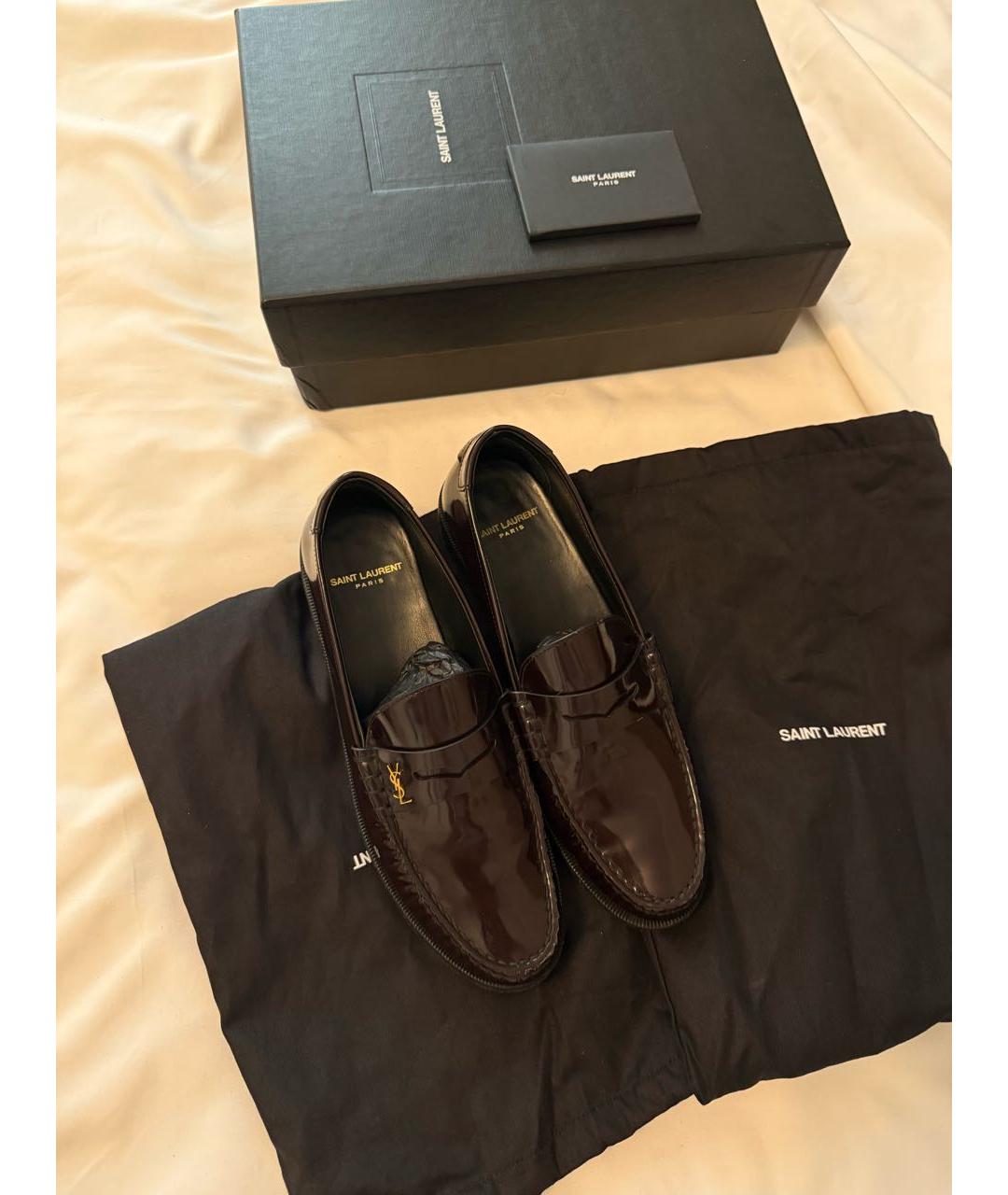 SAINT LAURENT Бордовые кожаные лоферы, фото 3