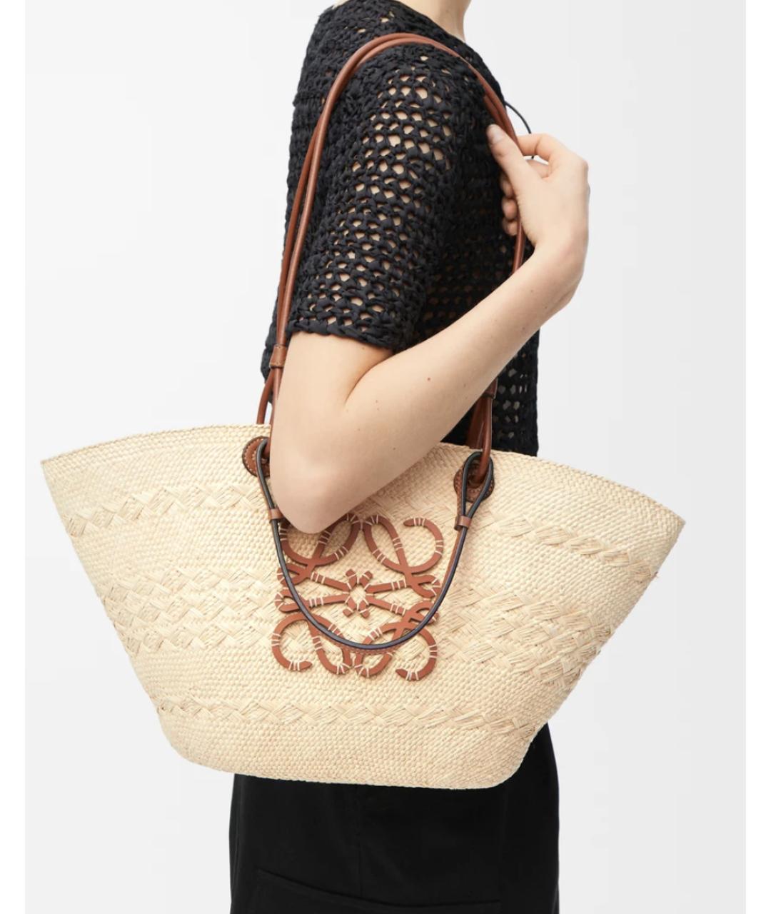 LOEWE Коричневая пелетеная пляжная сумка, фото 4