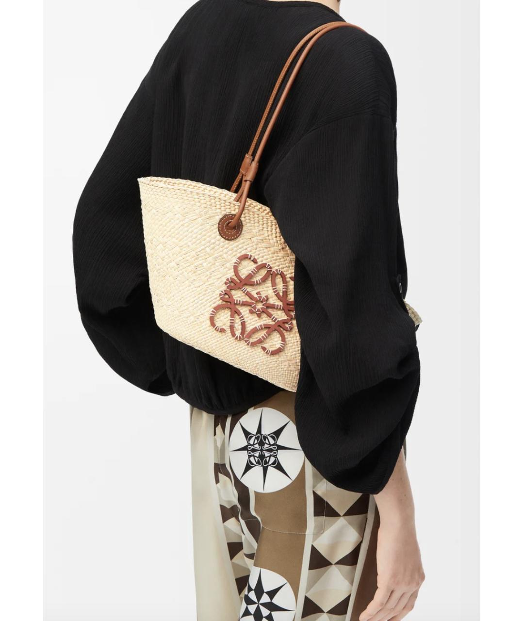 LOEWE Коричневая пелетеная пляжная сумка, фото 3