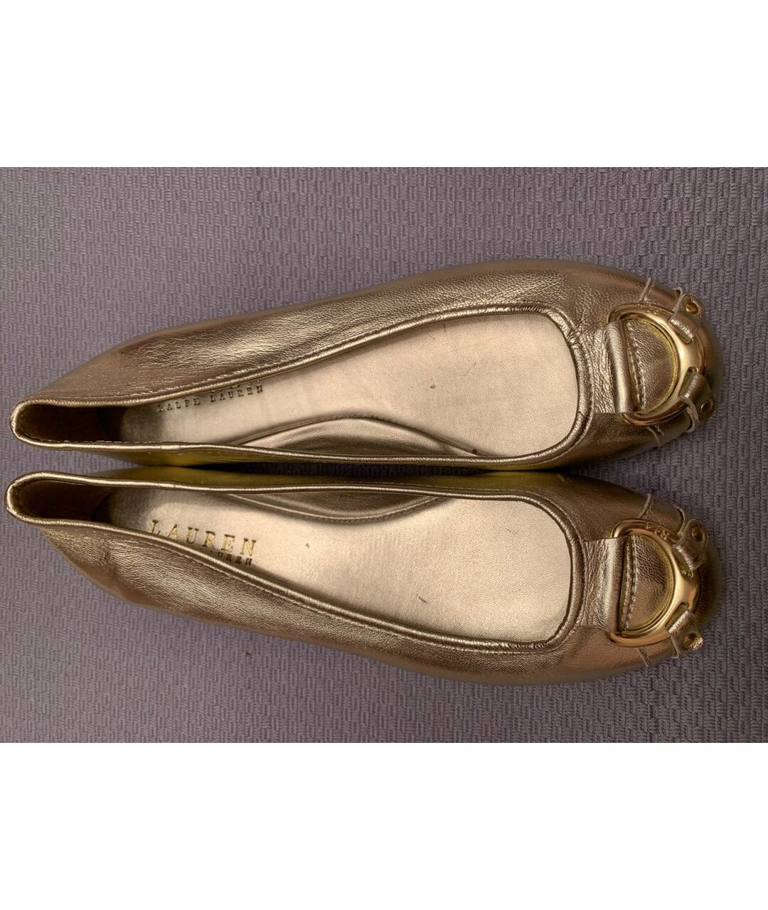 RALPH LAUREN Золотые кожаные балетки, фото 2