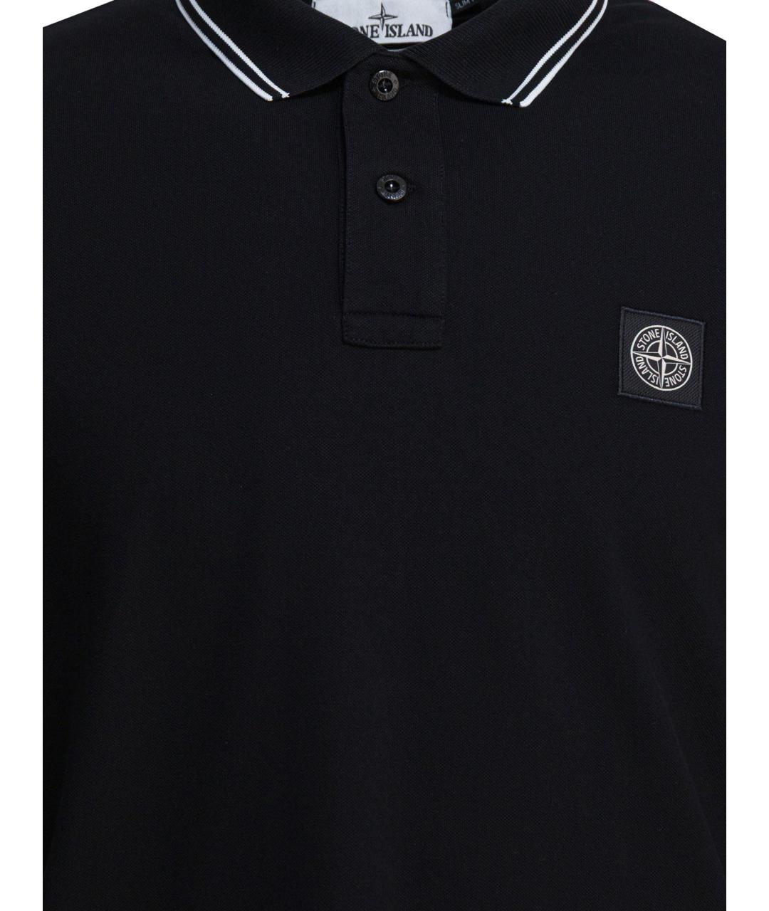 STONE ISLAND Черное хлопковое поло с длинным рукавом, фото 3