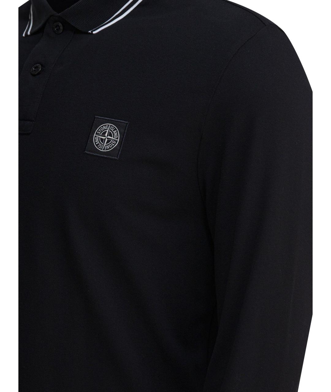 STONE ISLAND Черное хлопковое поло с длинным рукавом, фото 4