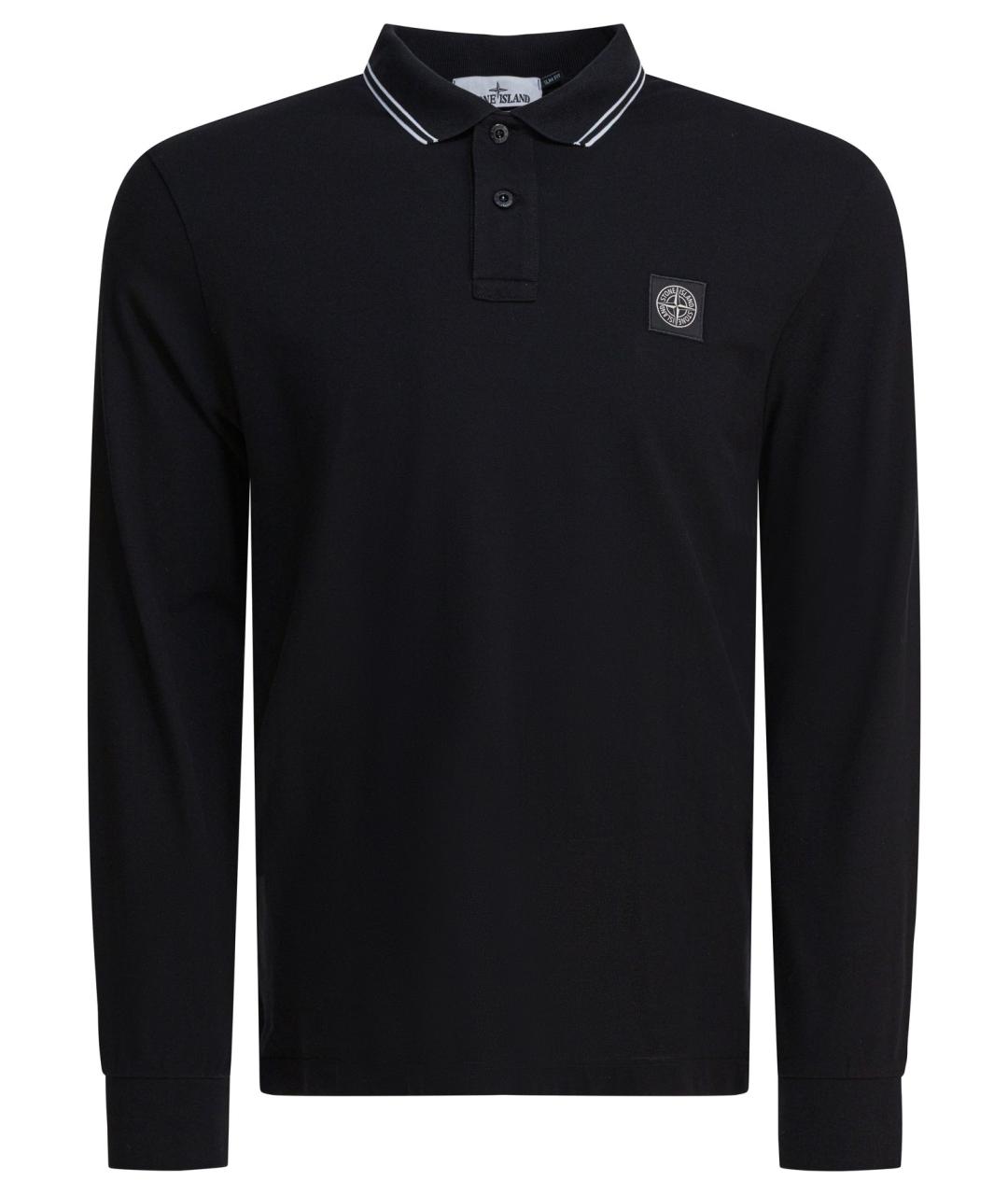 STONE ISLAND Черное хлопковое поло с длинным рукавом, фото 1
