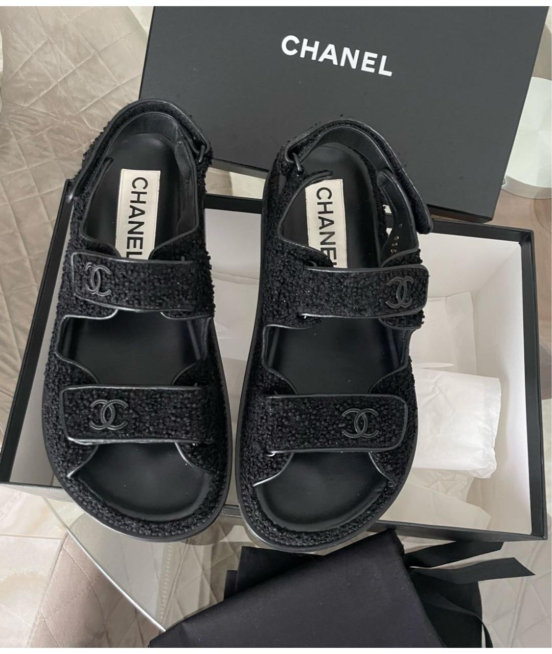 CHANEL Черные текстильные сандалии, фото 2