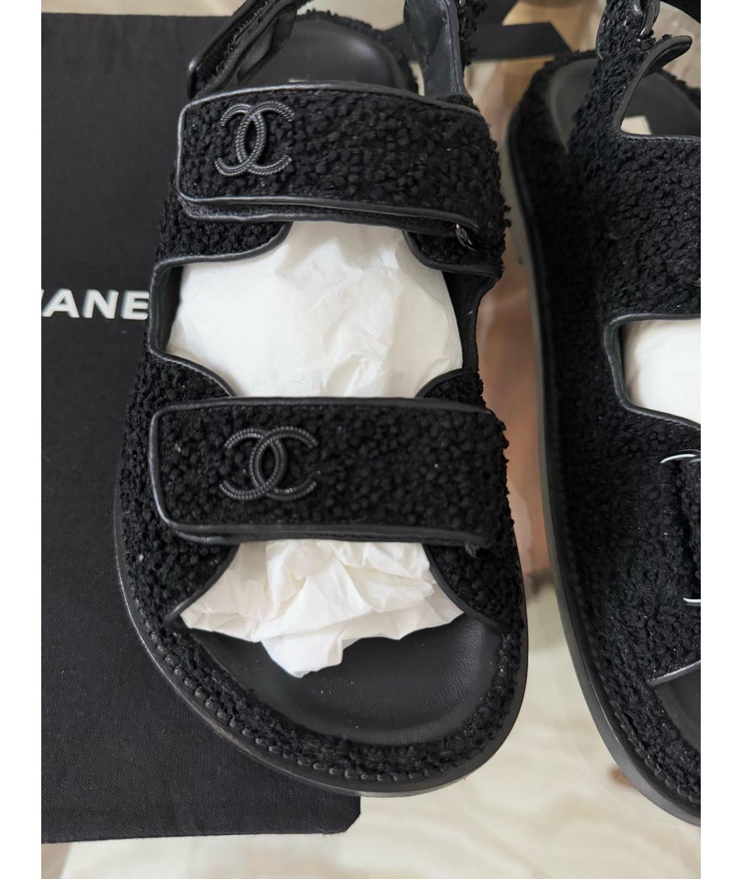 CHANEL Черные текстильные сандалии, фото 3