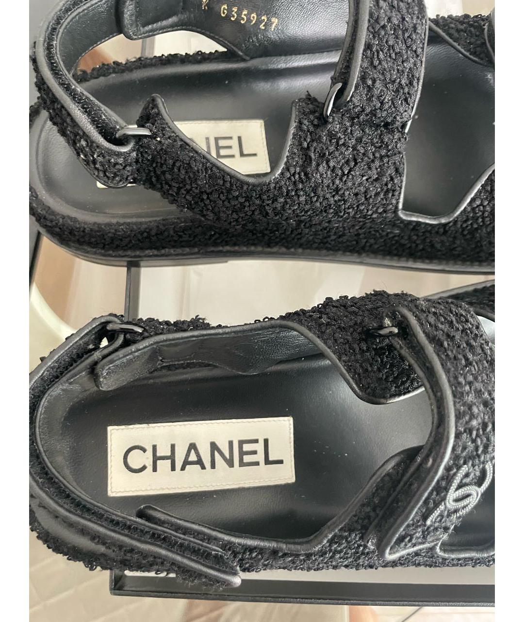 CHANEL Черные текстильные сандалии, фото 4