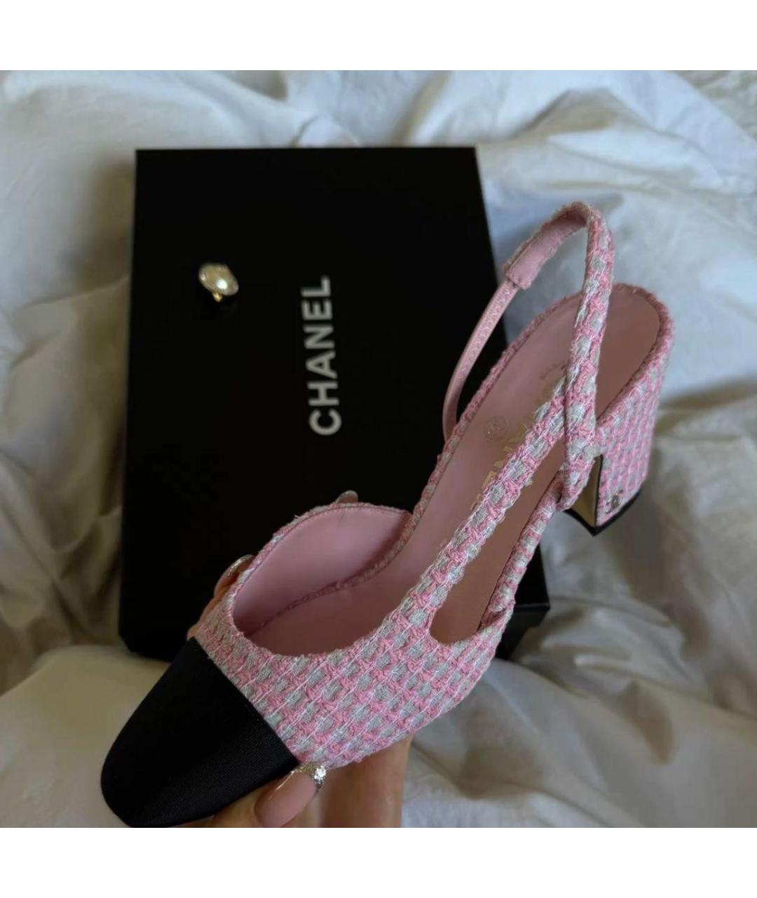 CHANEL Розовые текстильные туфли, фото 5