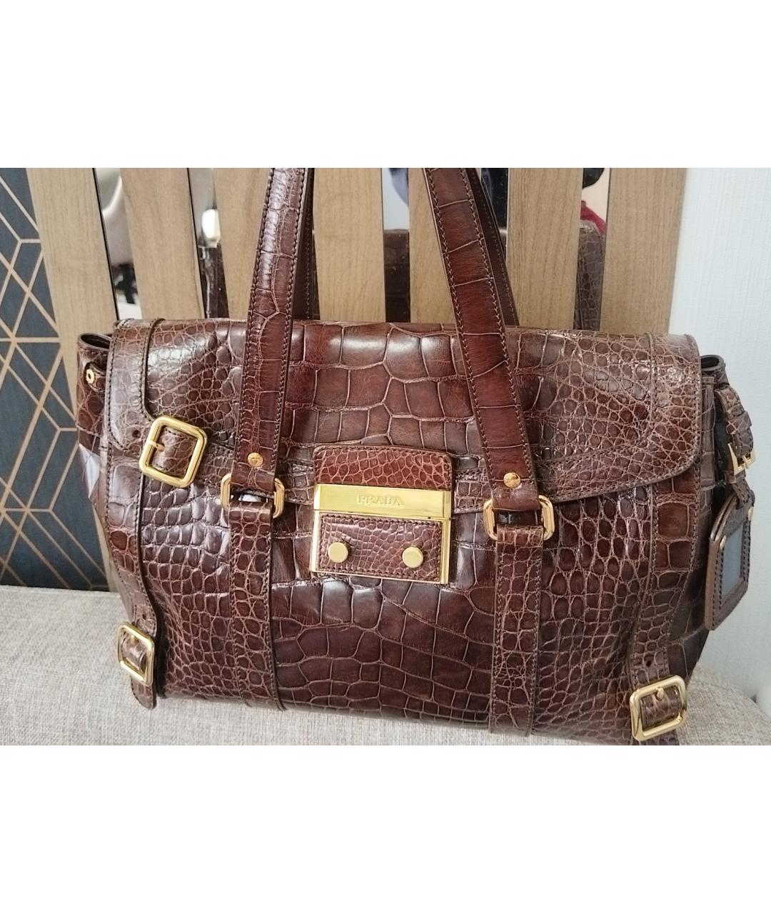 PRADA Коричневая сумка с короткими ручками из экзотической кожи, фото 6