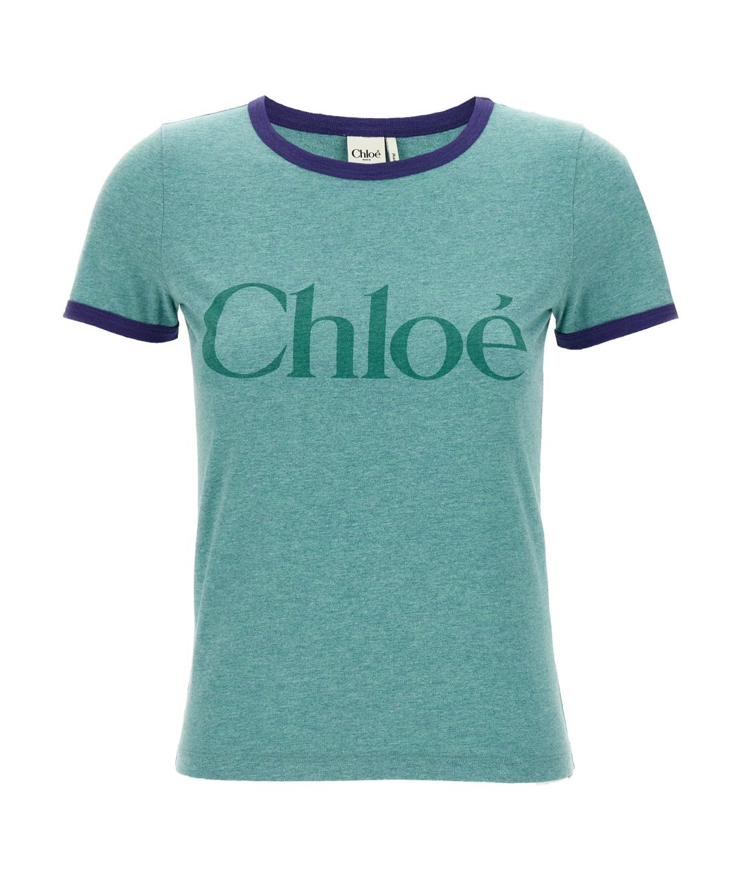 CHLOE Бирюзовая хлопковая футболка, фото 1
