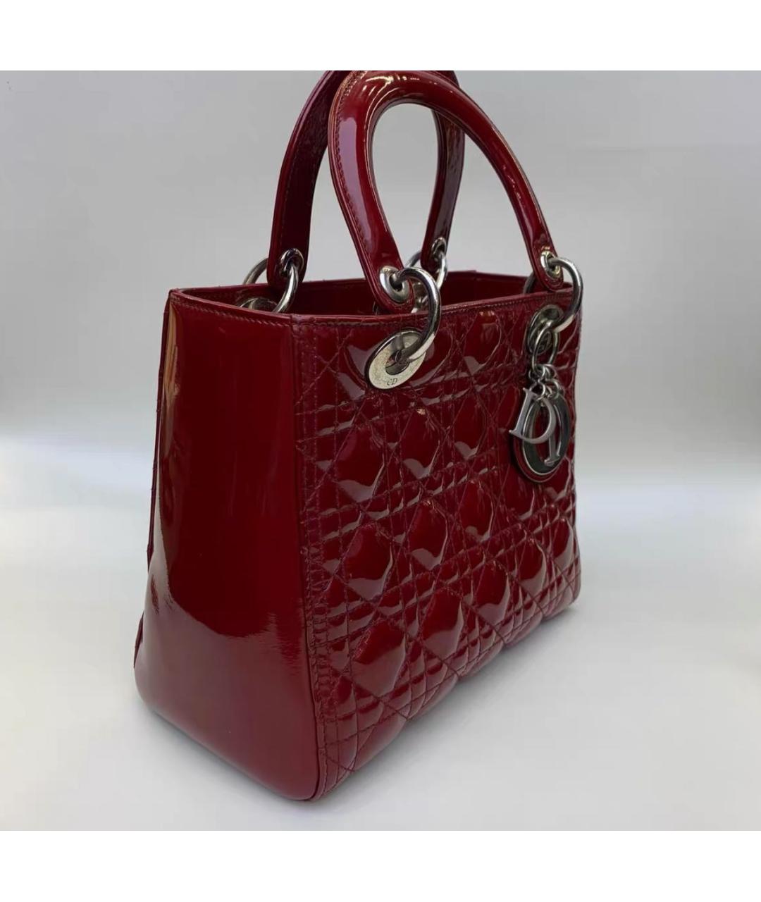 CHRISTIAN DIOR Бордовая сумка с короткими ручками из лакированной кожи, фото 2