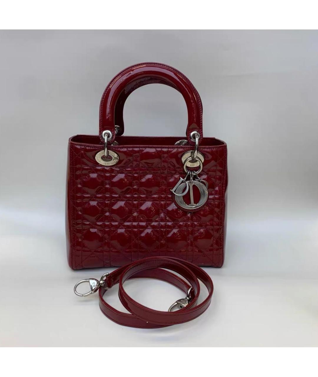 CHRISTIAN DIOR Бордовая сумка с короткими ручками из лакированной кожи, фото 9