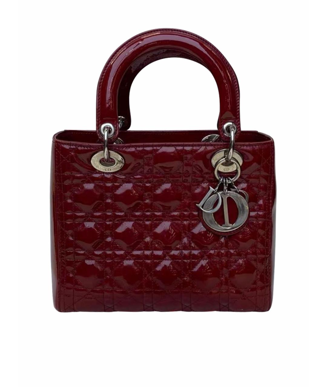 CHRISTIAN DIOR Бордовая сумка с короткими ручками из лакированной кожи, фото 1