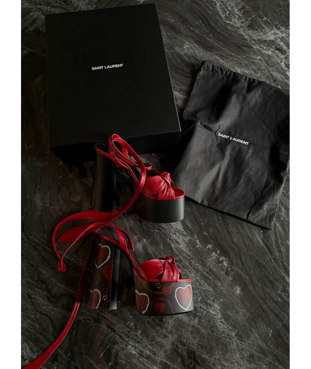 SAINT LAURENT Красные кожаные босоножки, фото 7